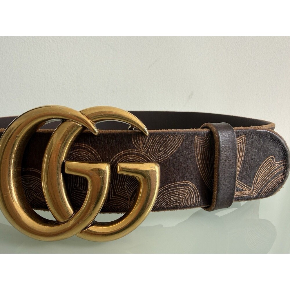 ✿ Gucci GG Marmont Leather Belt Double G Buckle Brown Made In Italy Vintage